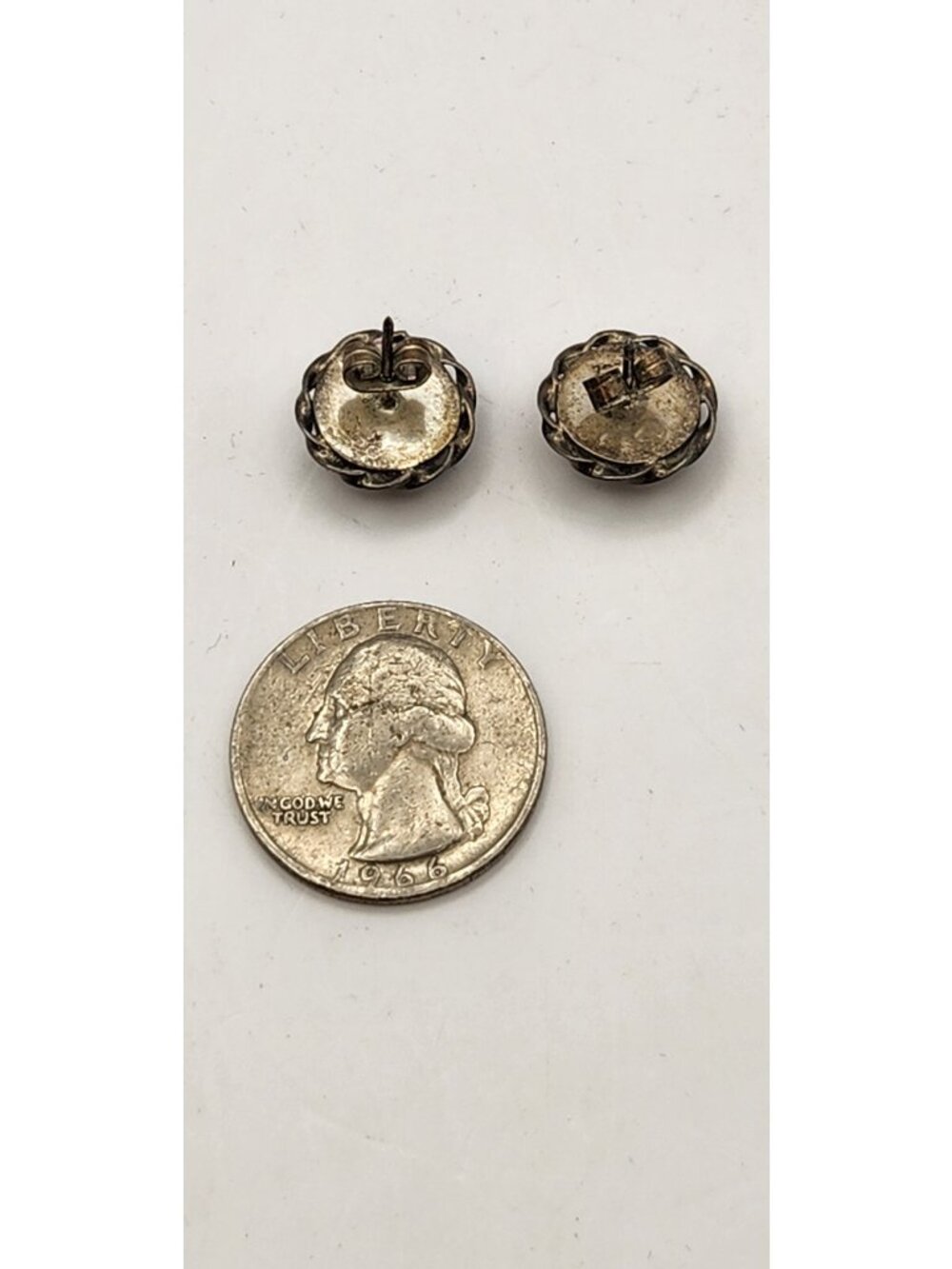 Vintage Semi Precious Stone Blue Green Gray Stud Earrings 925 Sterling Silver - Picture 5 of 5